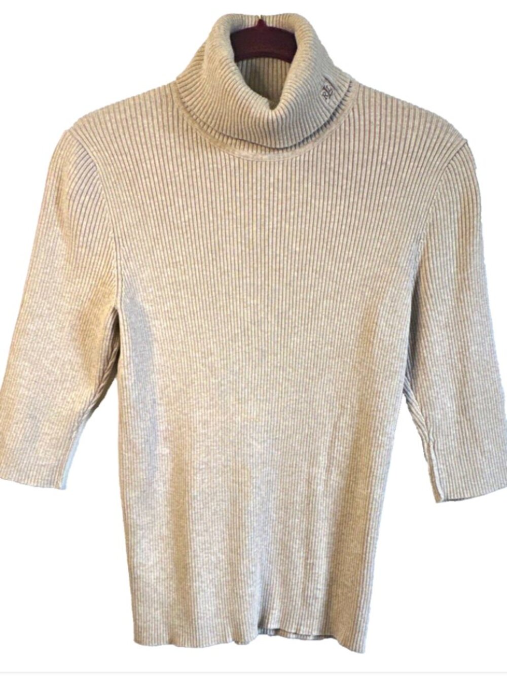 Lauren Ralph Lauren Beige Ribbed Turtleneck 3/4 Sleeve Knit Sweater Women's S